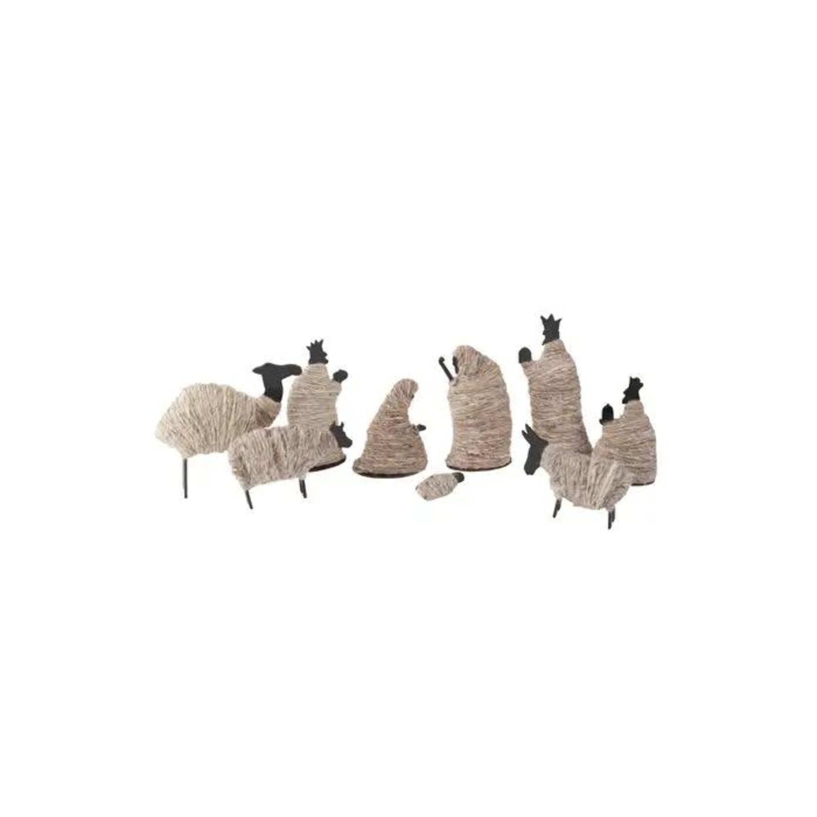 West Bank Nativity Set/9 W/Anmls Wool Wrapped Wd 6