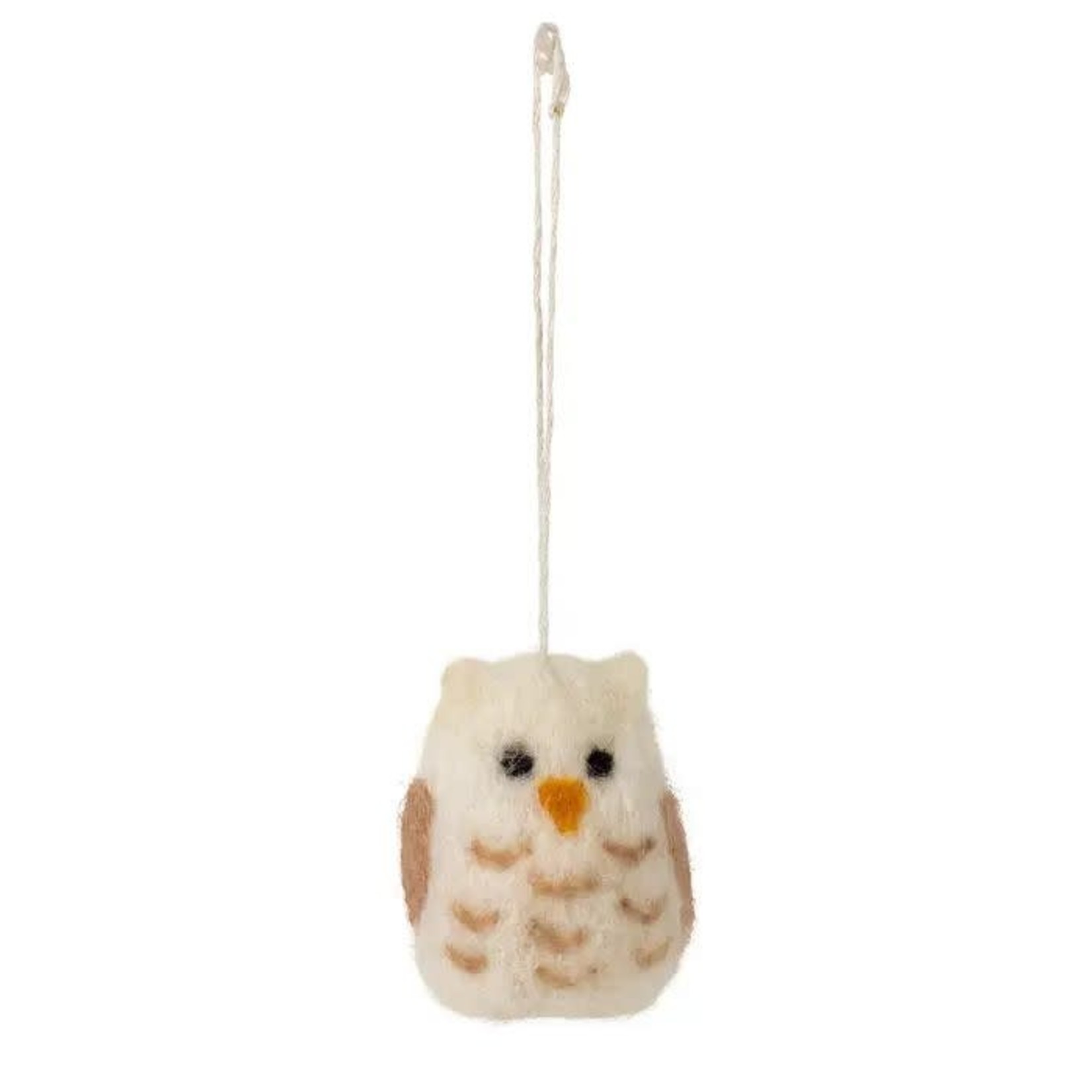 Nepal Ornament Owl M/3 Wool 2Hx1.5D White/Tan