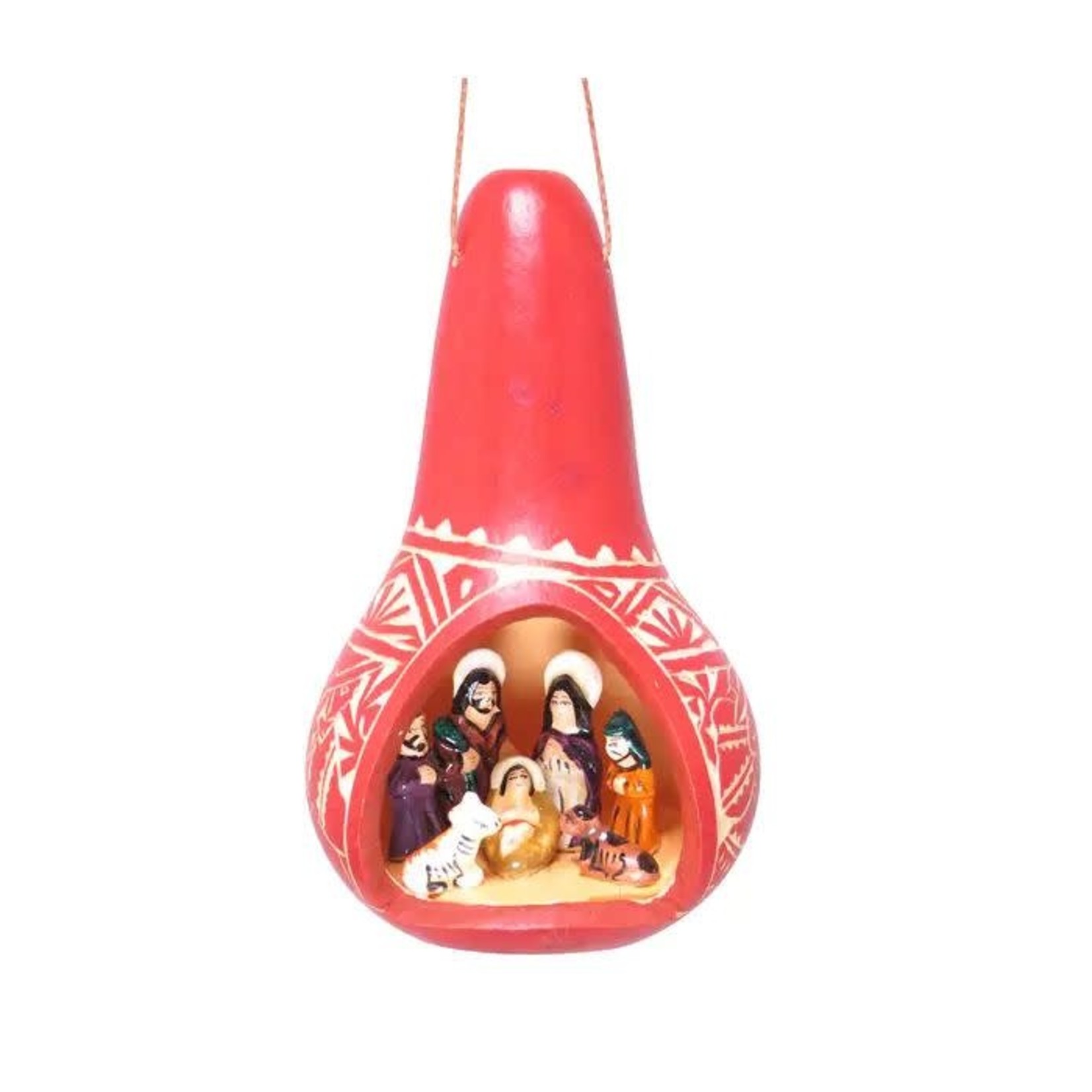 Peru Ornament Nativity In Gourd 4H Red