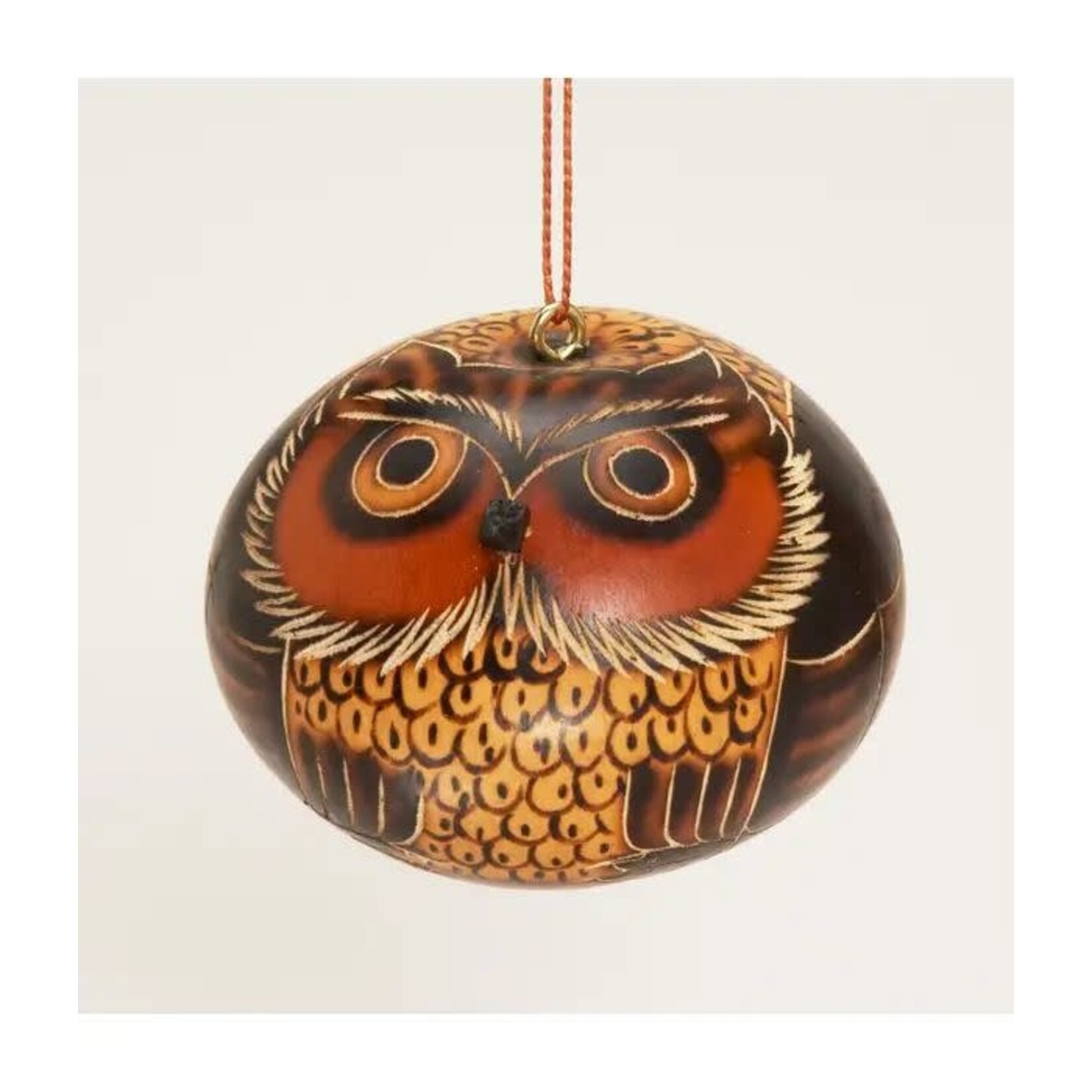Peru Ornament Owl Gourd Asst Brn/Rust/Blk