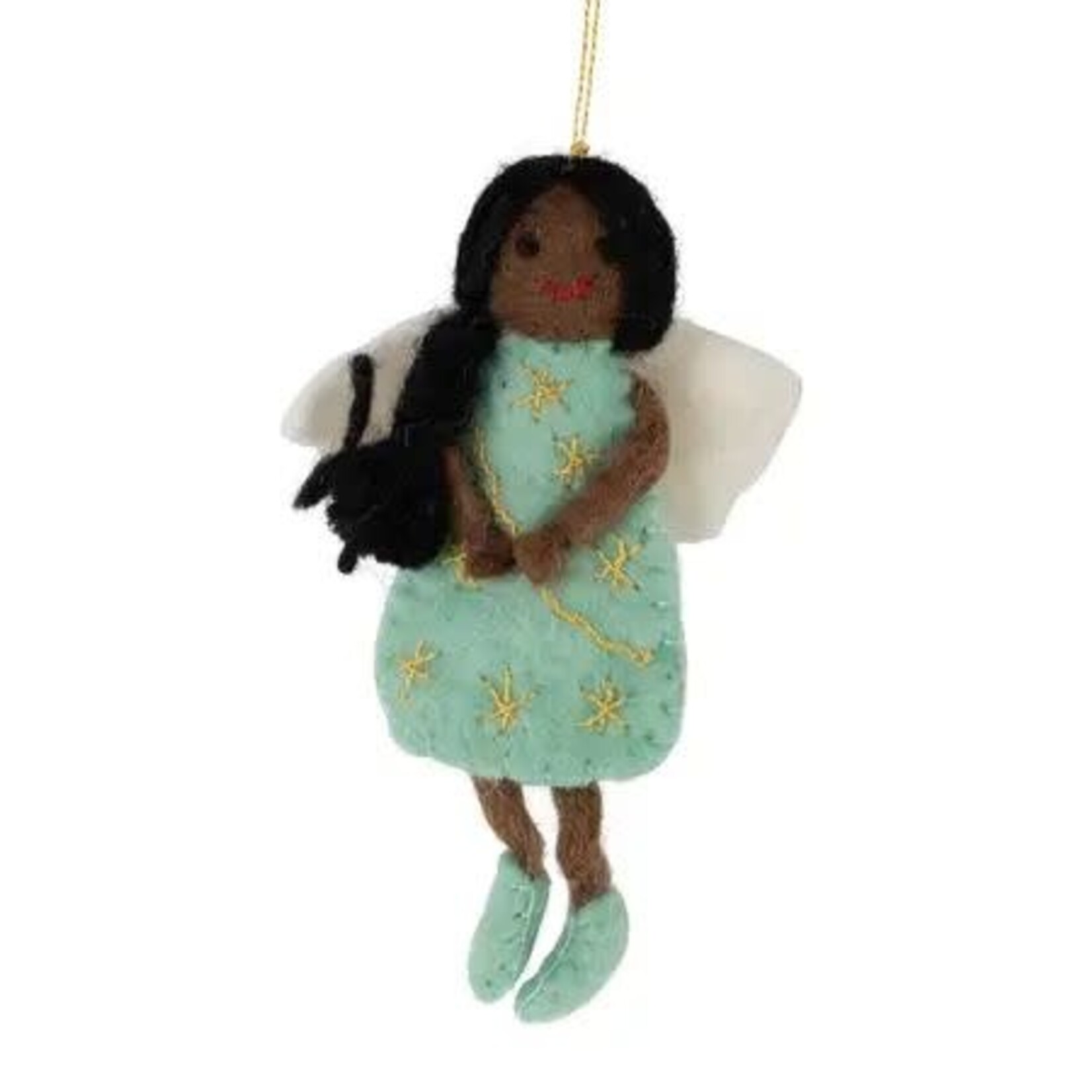 Nepal Ornament Angel W/Braid/Boots M/3 Felt 4H Aqua/Brn