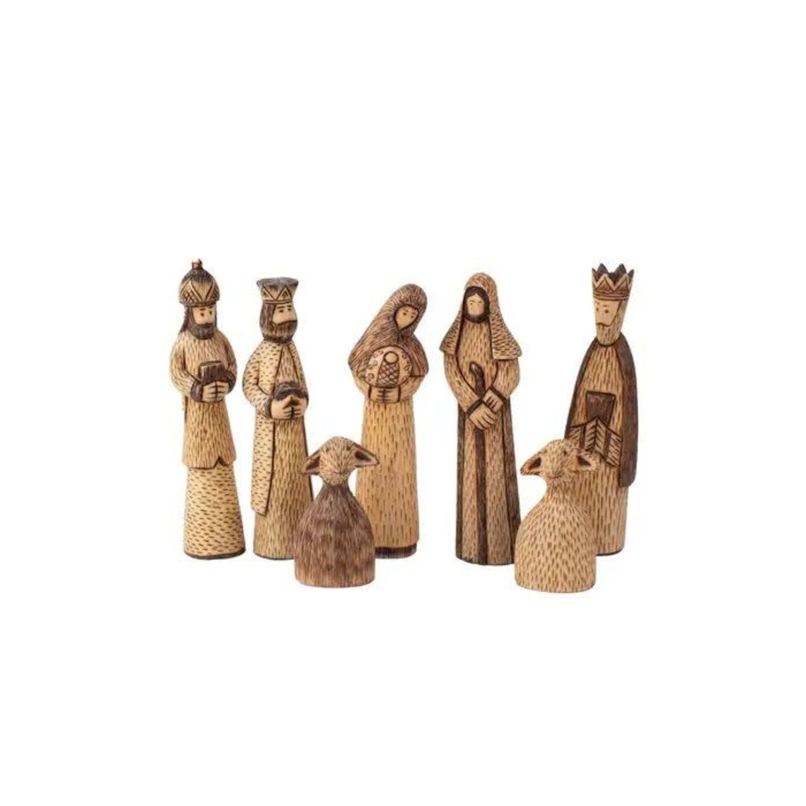 Indonesia Nativity W/Wisemen/Goats S/7 Carved Wood