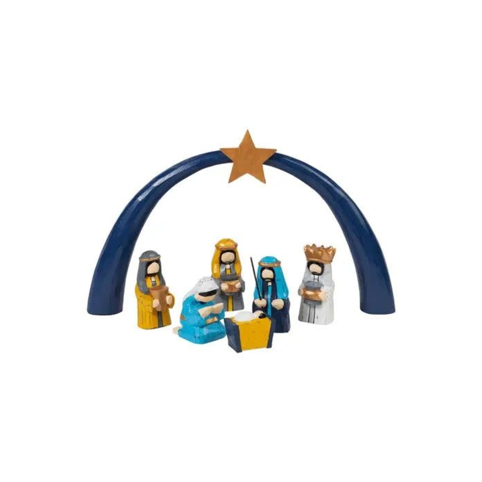 Indonesia Nativity W/Arch/Star S/7 Painted Wd 8H B