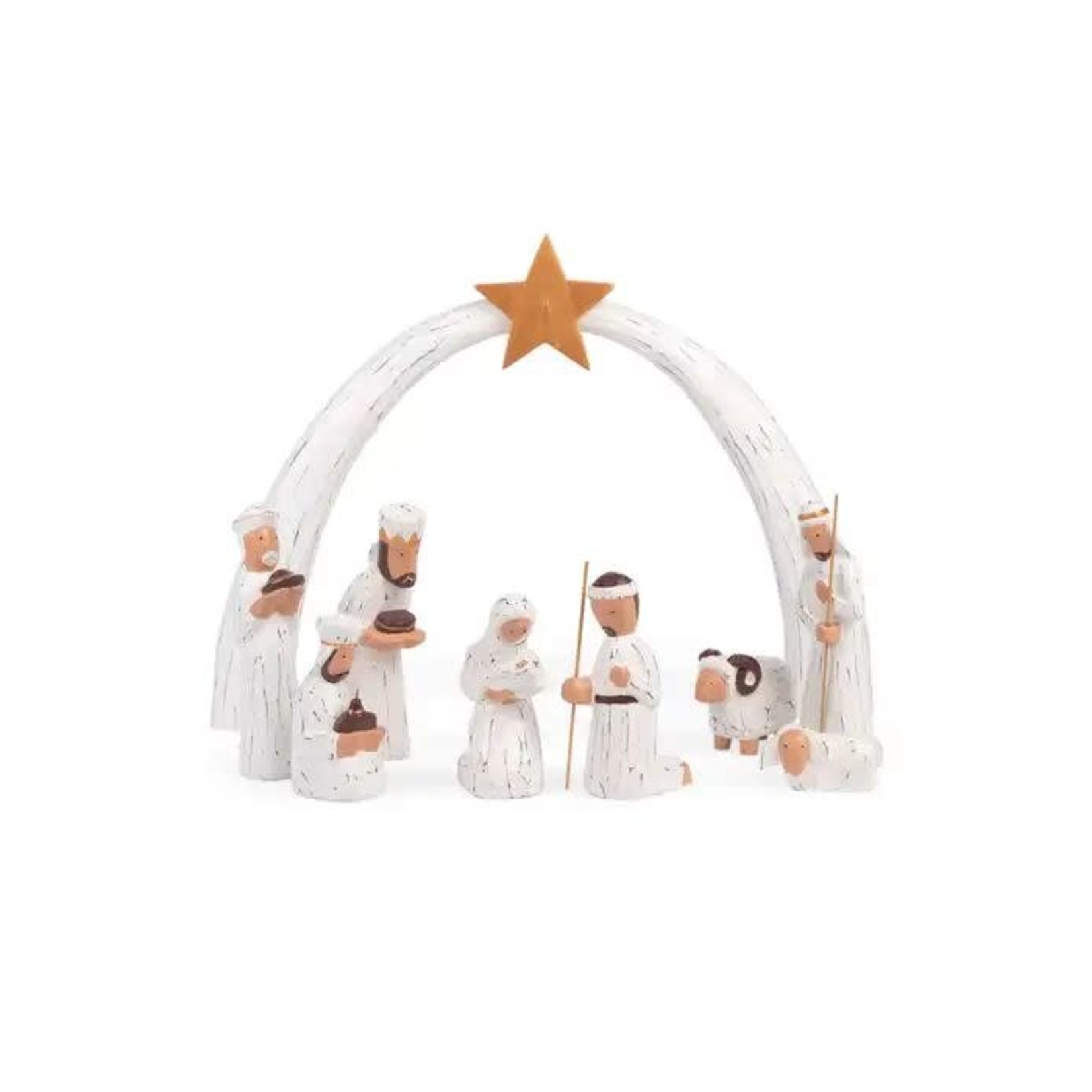 Indonesia Nativity W/Arch Set/9 Wood 10H/5H White/