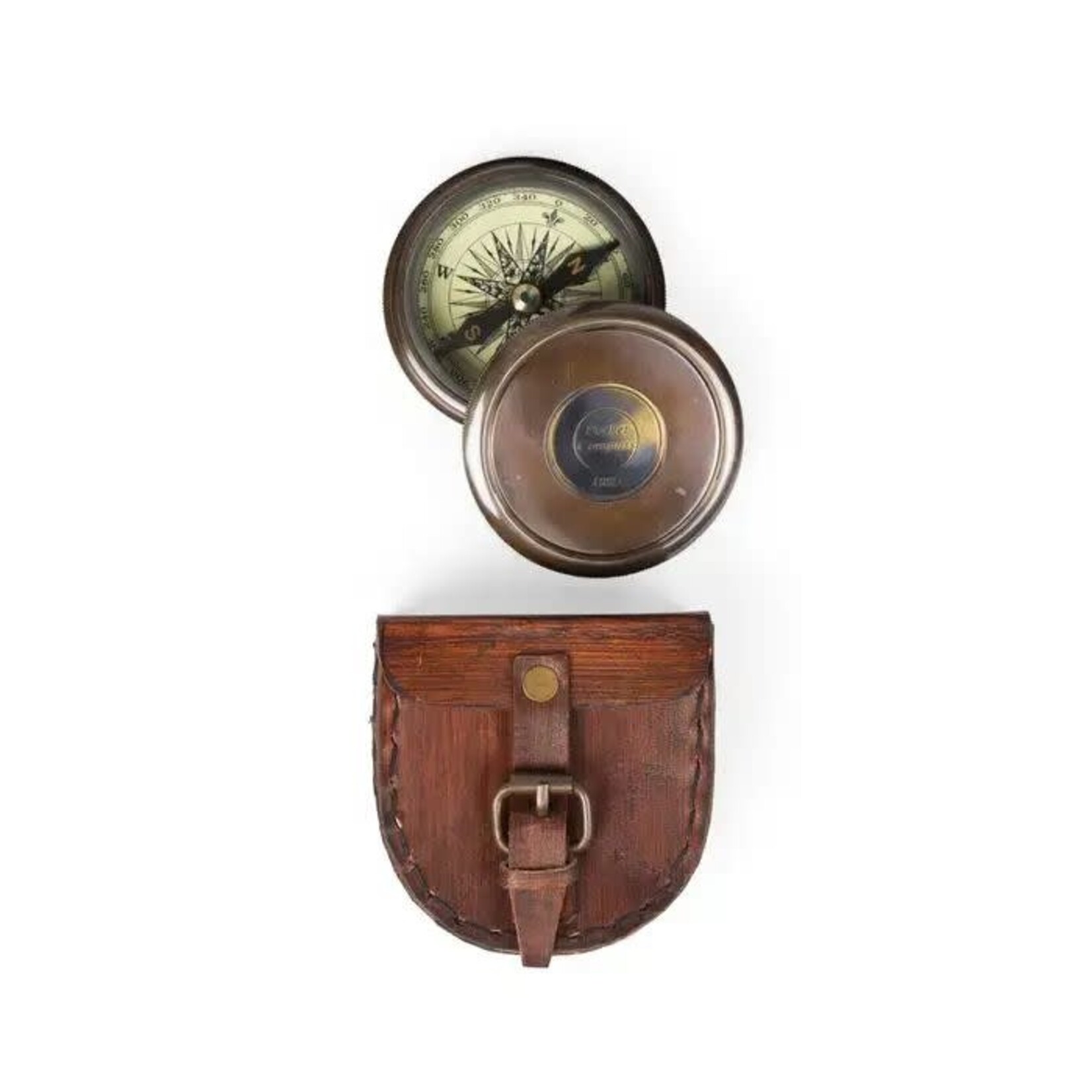 India Compass Pocket W/Lthr Case 2D Brass/Brow