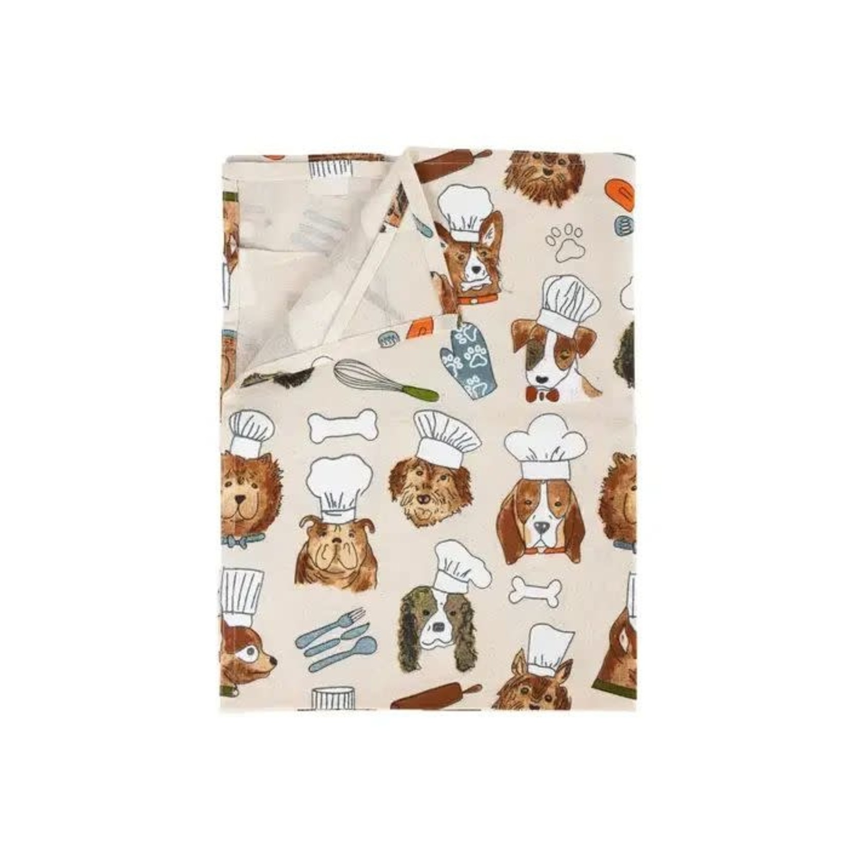 India Tea Towel Dog Chefs M/3 Cotton 18X24 Crm