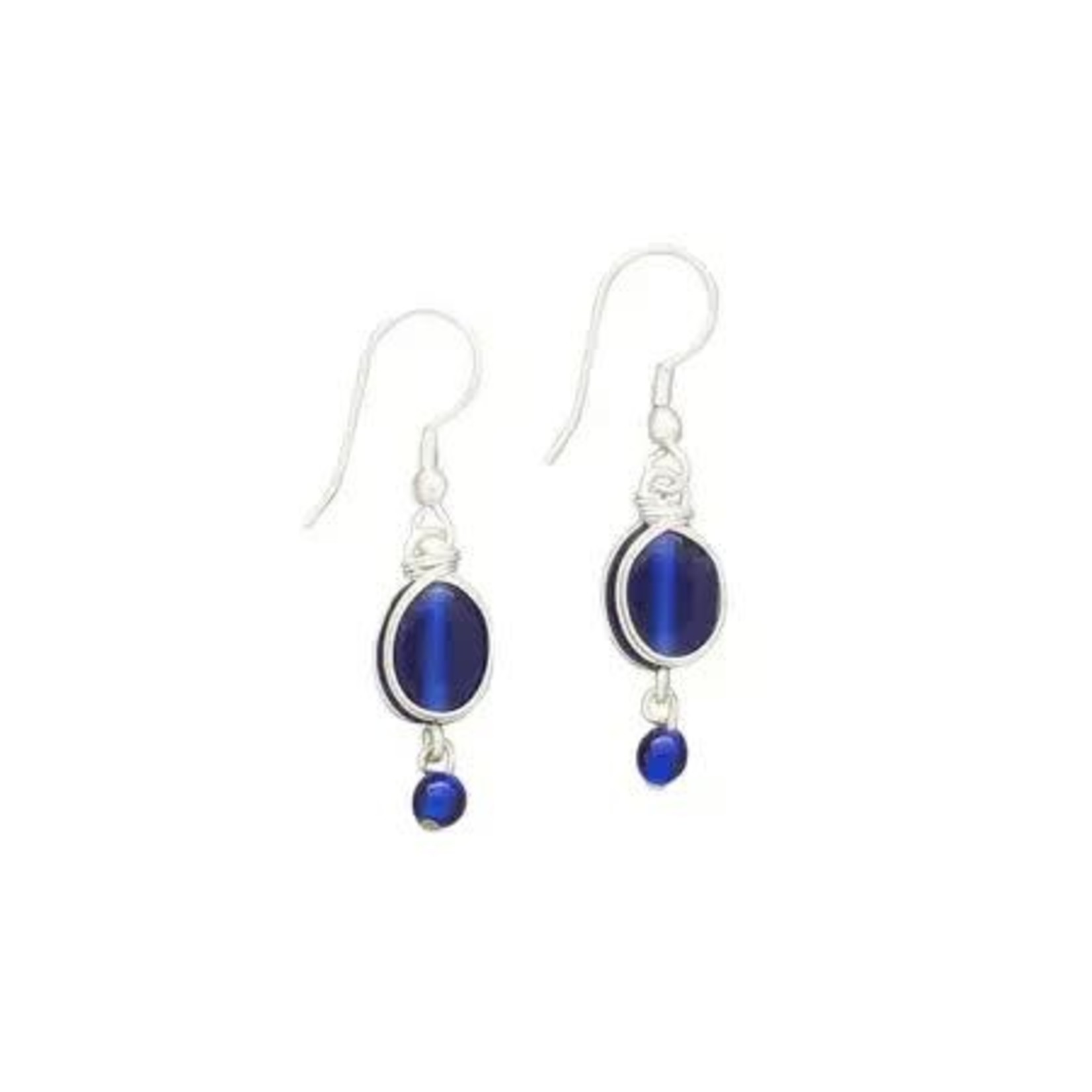 India Earrings Oval W/Dangle Wire Wrapped Glas