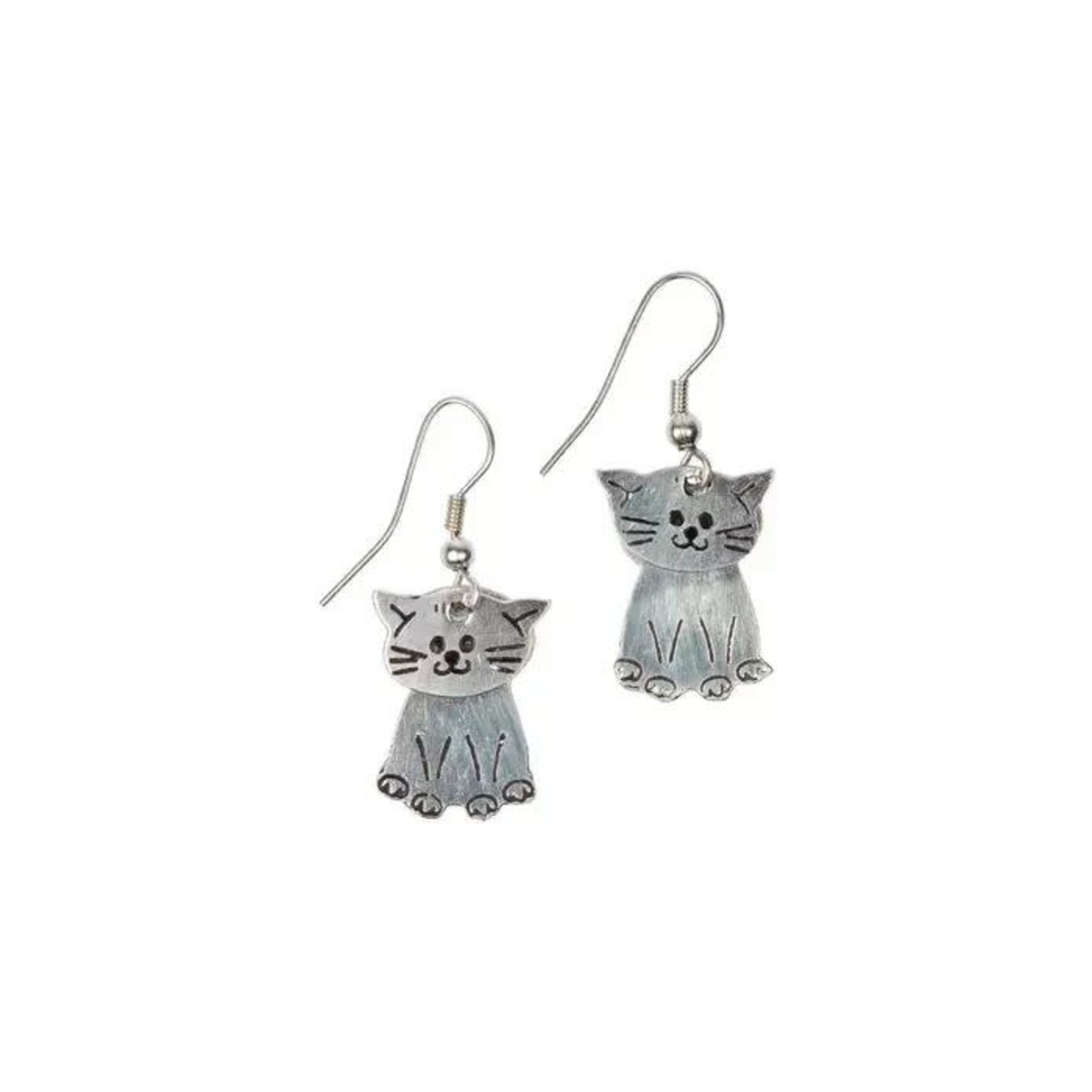 India Earrings Swinging Cats Metal 1.5L Silver