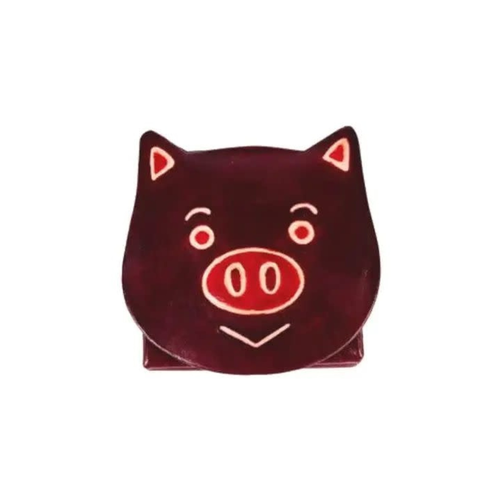 India Coin Purse Pig M/3 Leather 4Sq Black/Red