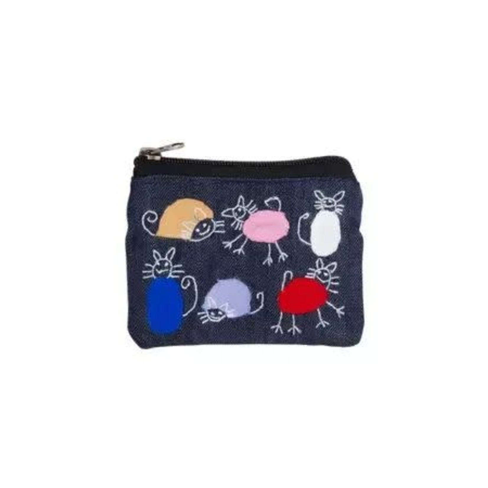 Bangladesh Coin Purse Cats Cotton 5.5L Blue/Red/Yel