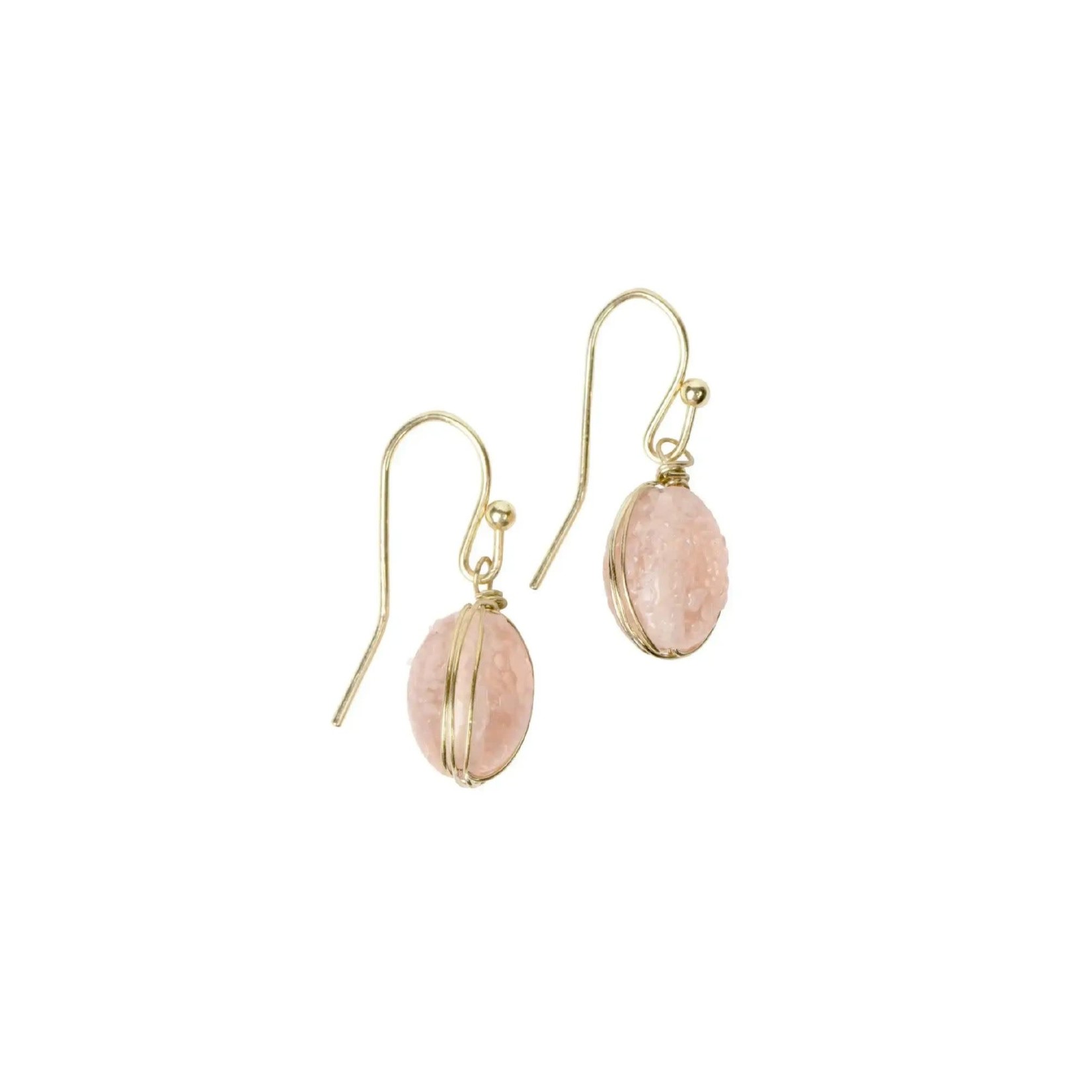 India Earrings Wire Wrap Glass/Br 1L Pink/Gold