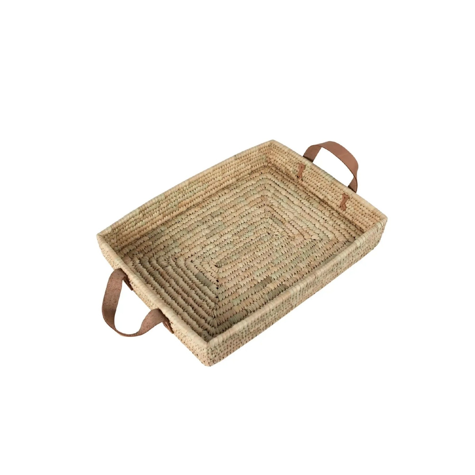 Bangladesh Basket Casserole W/Hndls P-Lf/Lthr 14Lx1