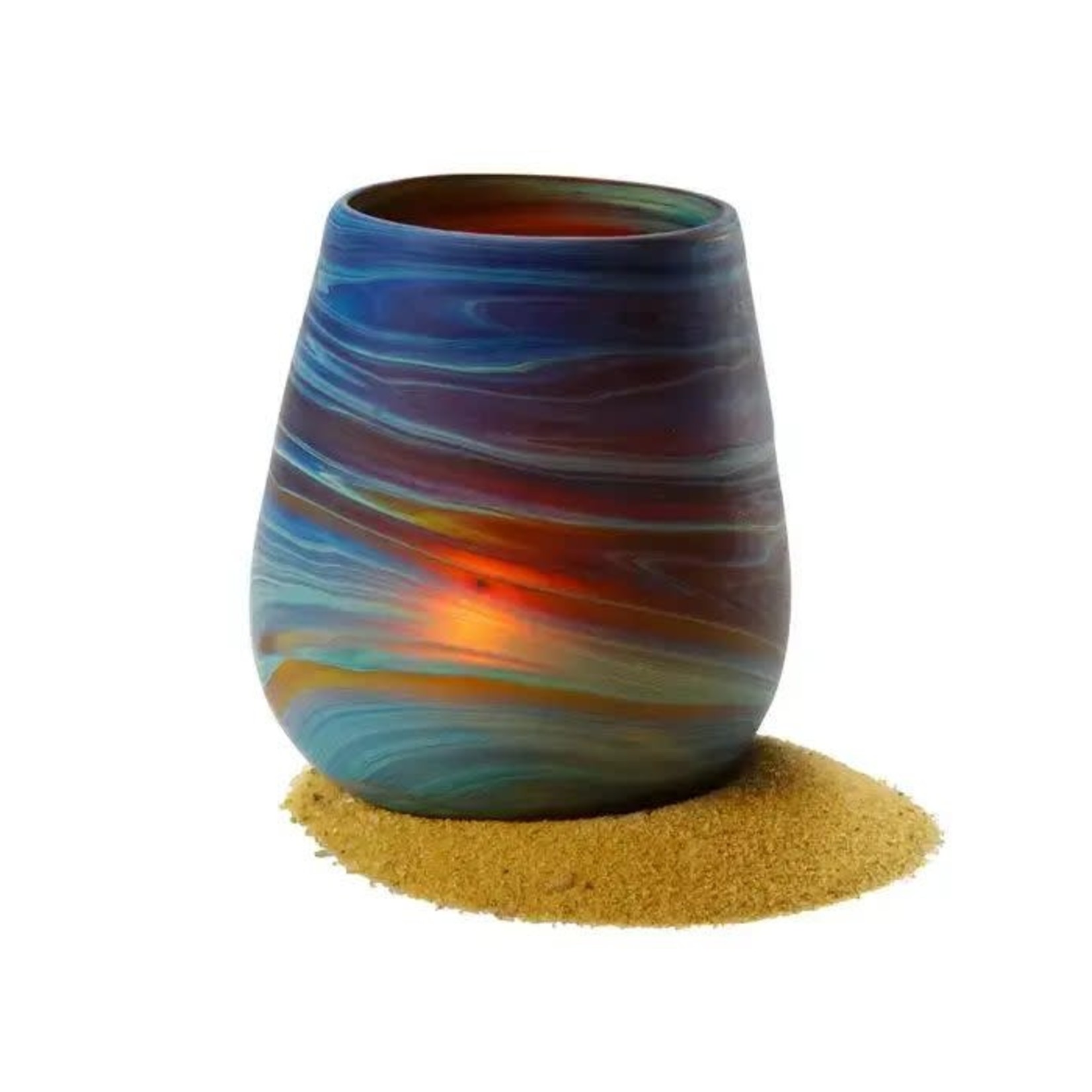 West Bank Candleholder Phoenician Glass 3Dx4 Blue/