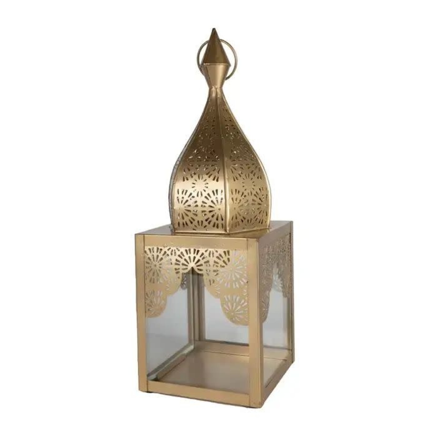 India Lantern square w/minaret iron/glass 6sqx16H gold