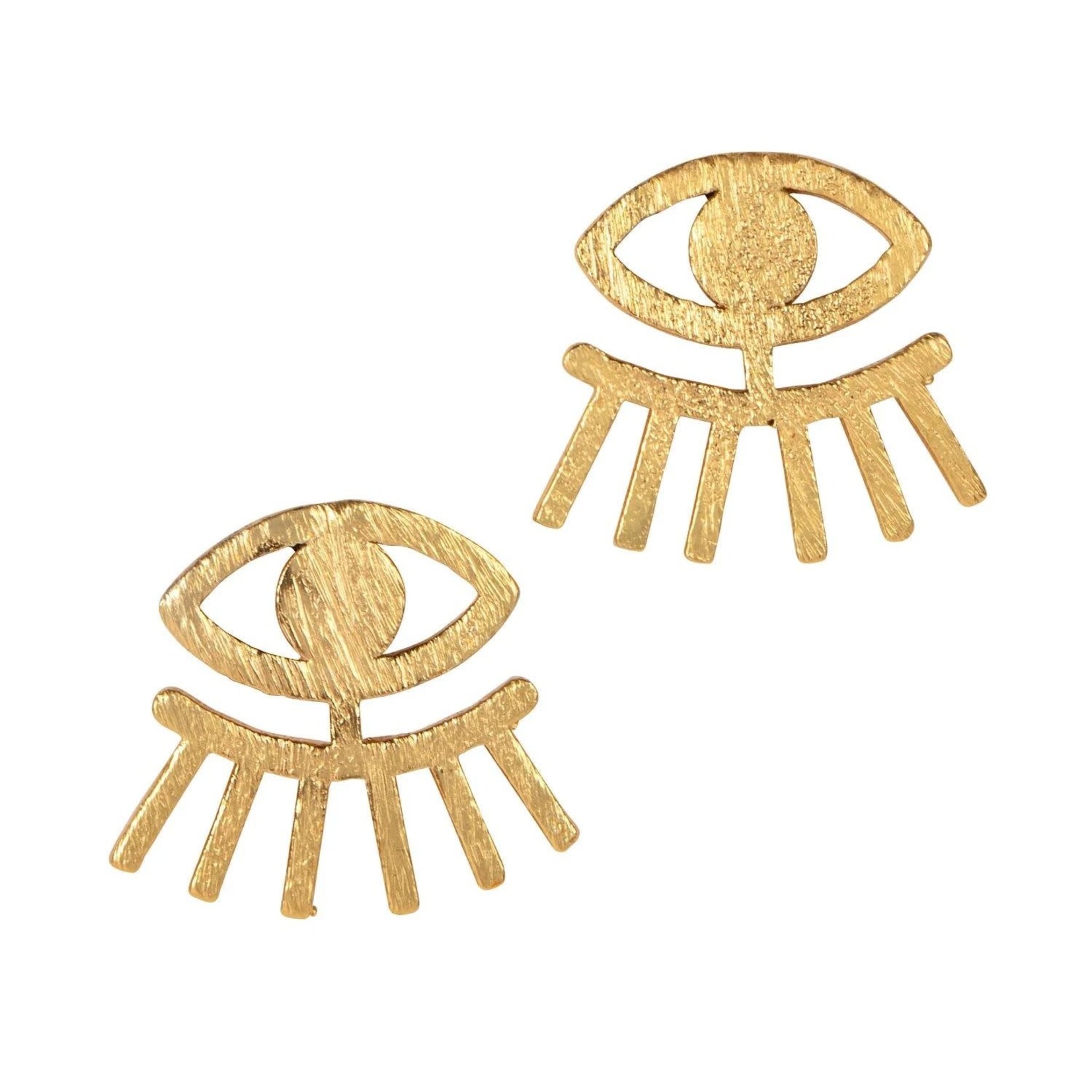 India Earrings Post Eyes/Lashes Brass .5D Gold