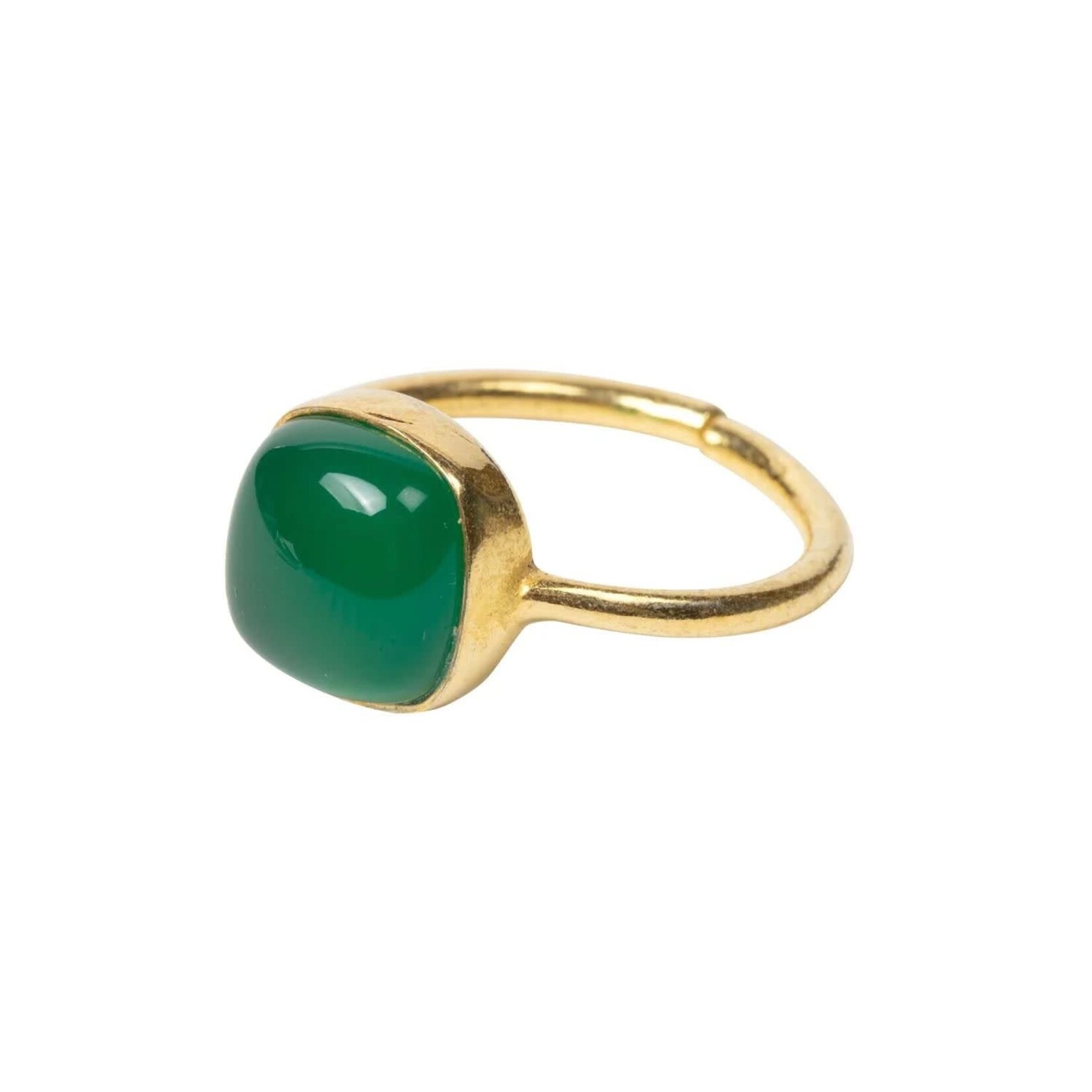 India Ring Green Onyx/Brass Adj Green/Gold