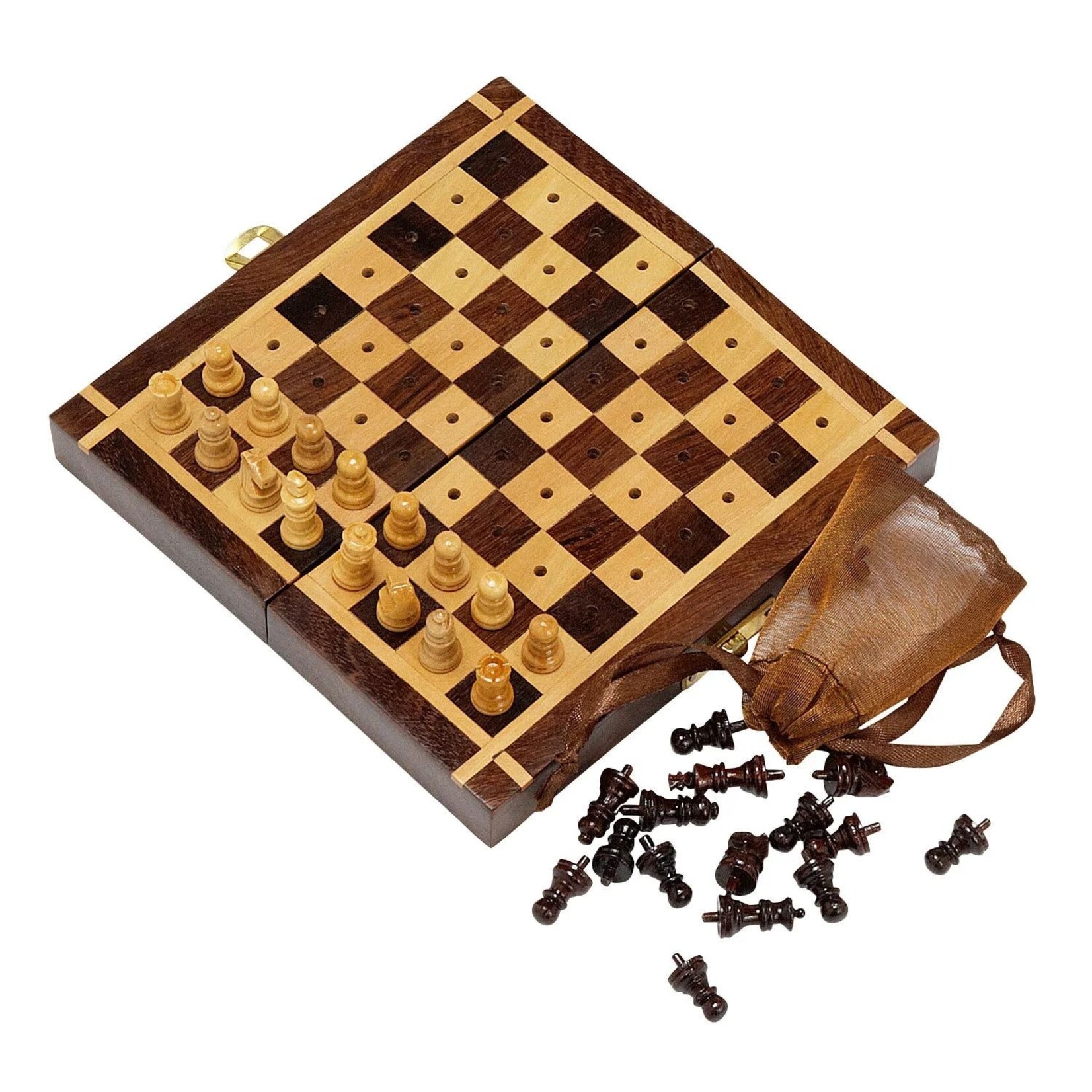 India Chess Set Travel Sheesham Wood 6Sq Tan/B