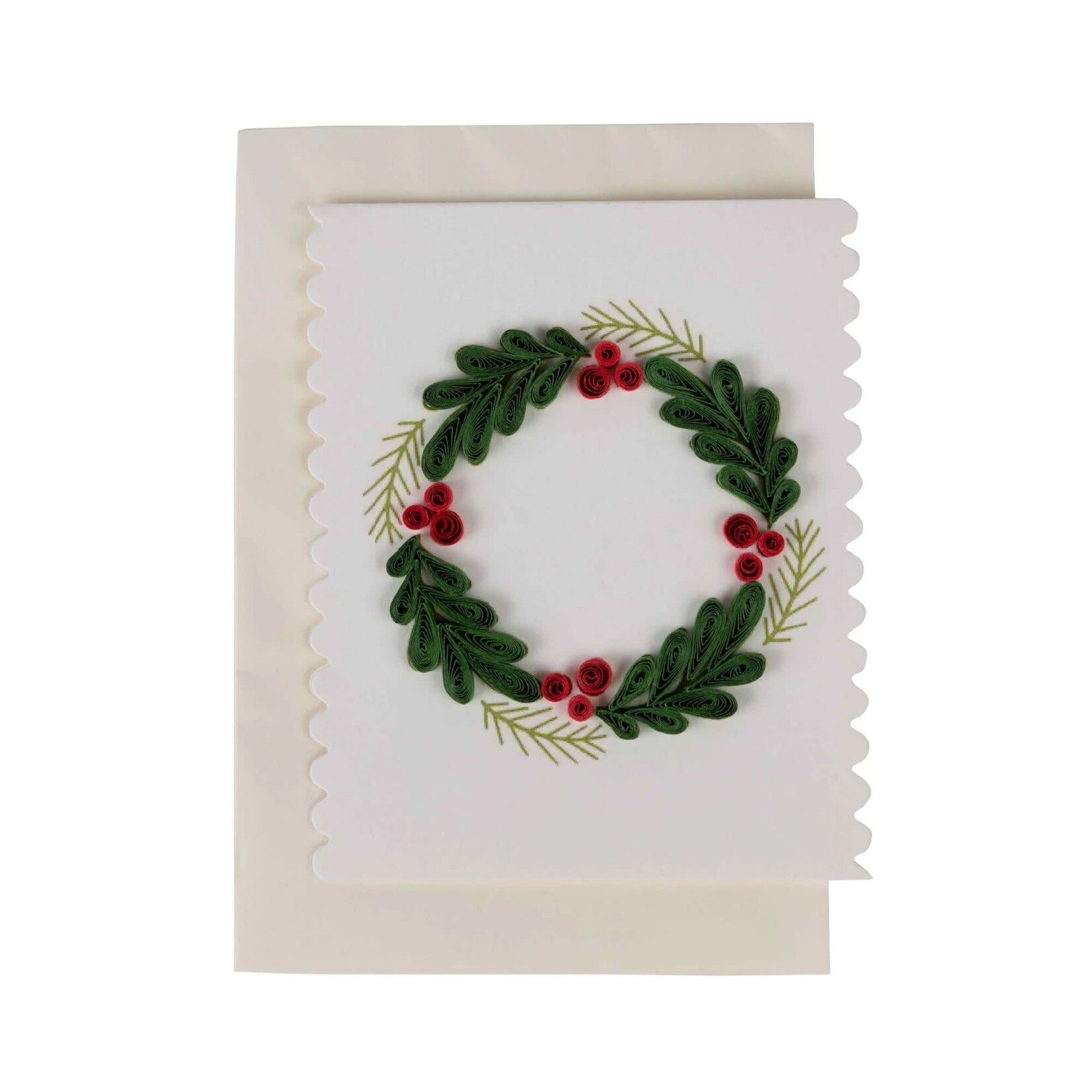 Vietnam Card quilled holiday wreath M/3 ppr 3.5x4.5 grn/rd
