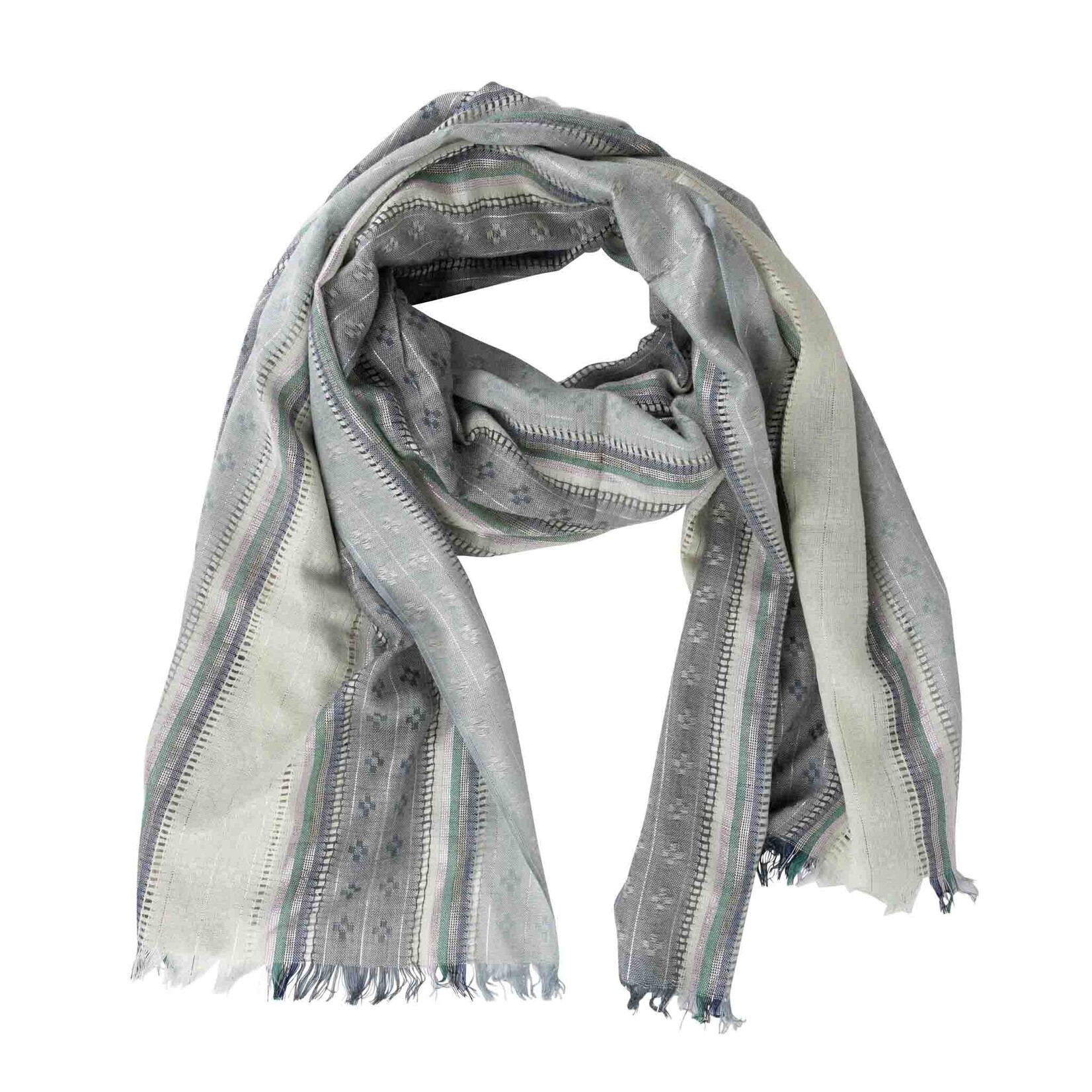India Scarf Stripes Open Weave Viscose 70X29 Mint/Blue