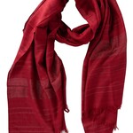 India Scarf solid w/metalic bands viscose 70x28 red/silv