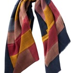 India Scarf abstract rects merino wool 80x28 navy/mult
