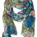 India Scarf Peacock Polyester 21X72 Teal/Black