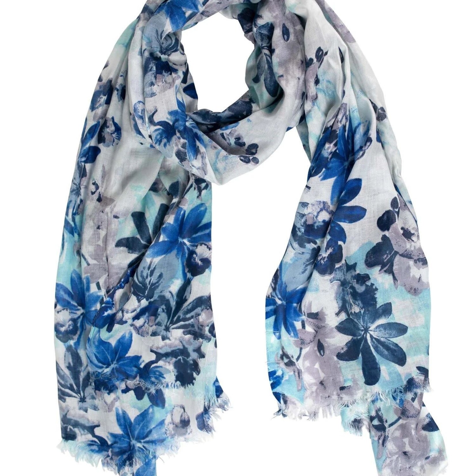 India Scarf Large Floral Viscose 72Lx28W Navy/