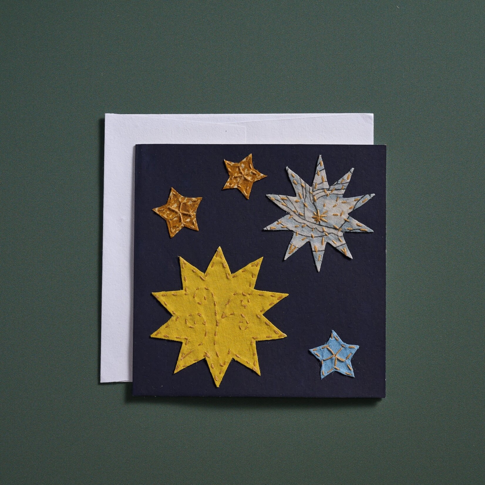 Bangladesh Card Kantha Stars M/3 Ppr/Sari 5.5Sq Blu/Yel