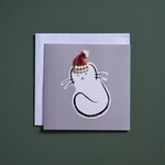Vietnam Card Cat w/Quilled Hat M/3 ppr 5.5sq gray/red/ wht Santa Cat Paws Quilled Card