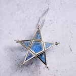 India Ornament Star Candleholder Br/Glss 5L Blu/Silv