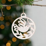 India Ornament Dove/Branch M/3 Cutout Mdf 4.5D Wht/Cppr