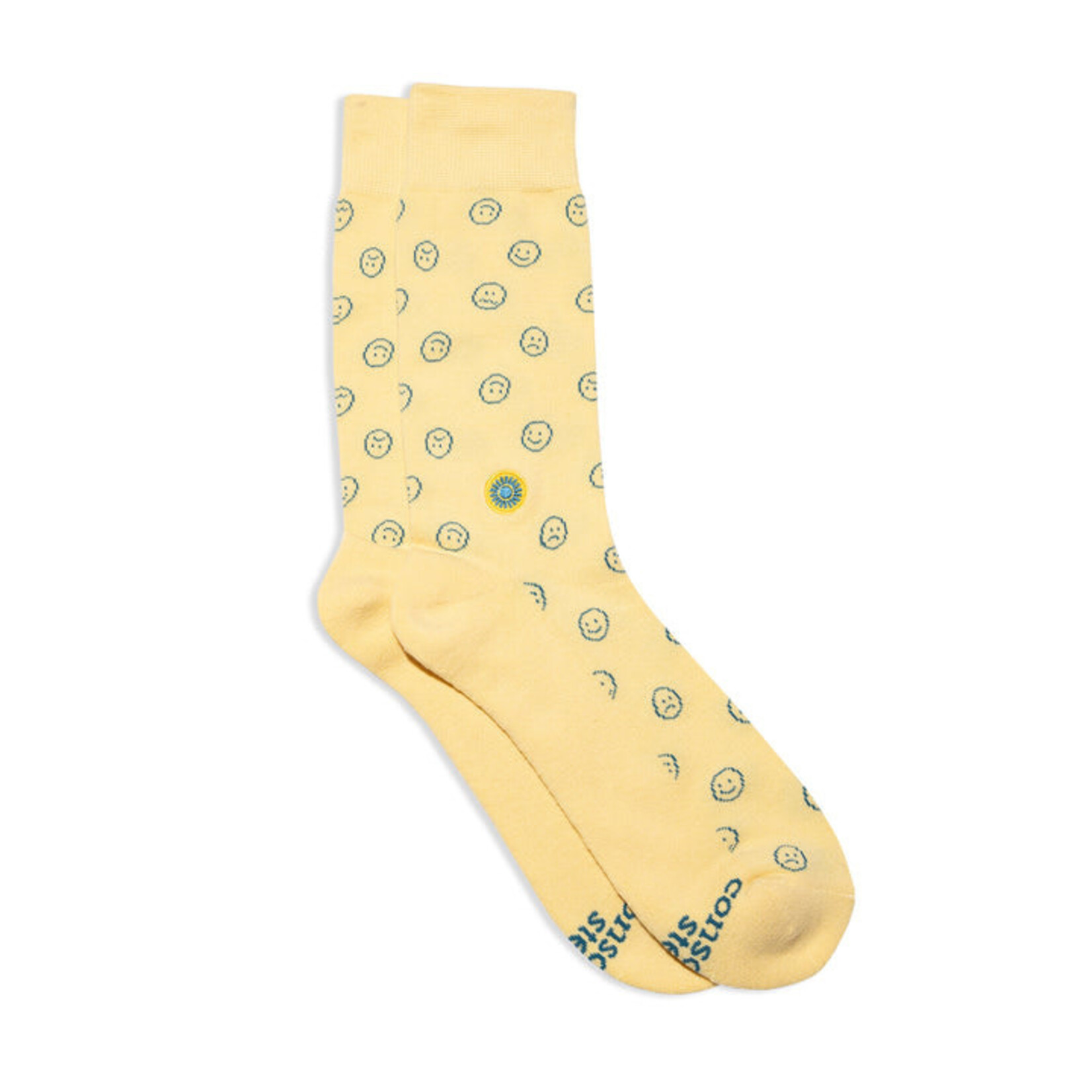 India Socks Support Mental Health Yellow Smiley Faces - L