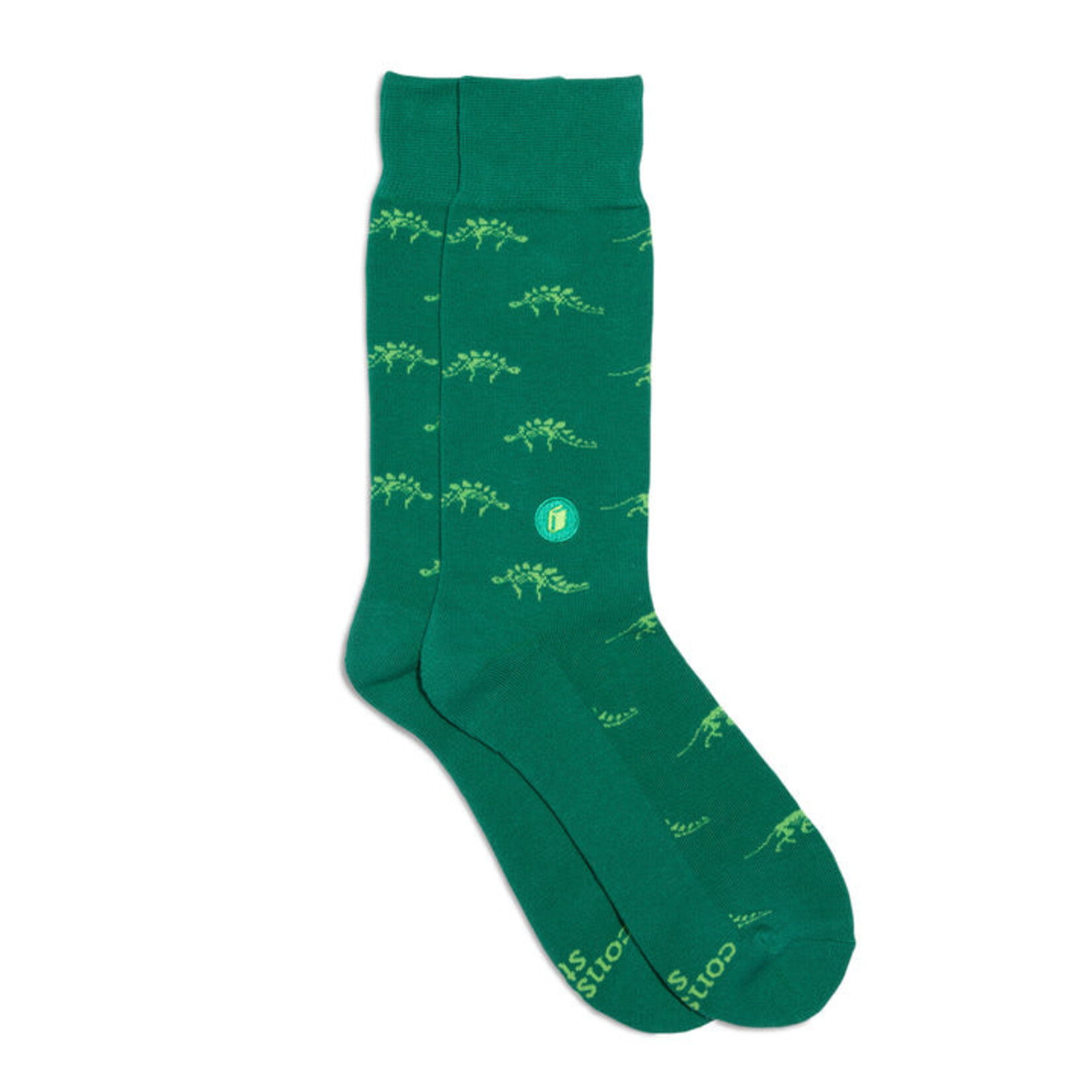 India Socks Give Books - Green Stegosoraus - S