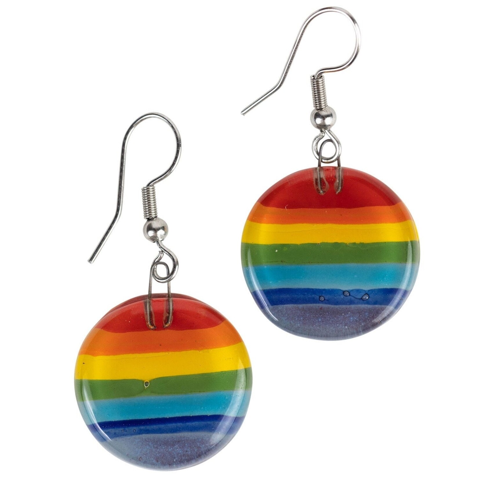 Chile Earrings Circle Rainbow Glass .75Dx1.5L