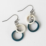 Vietnam Earrings Dangle 2 Crcl Horn/Steel 1.5L Blu/Crm