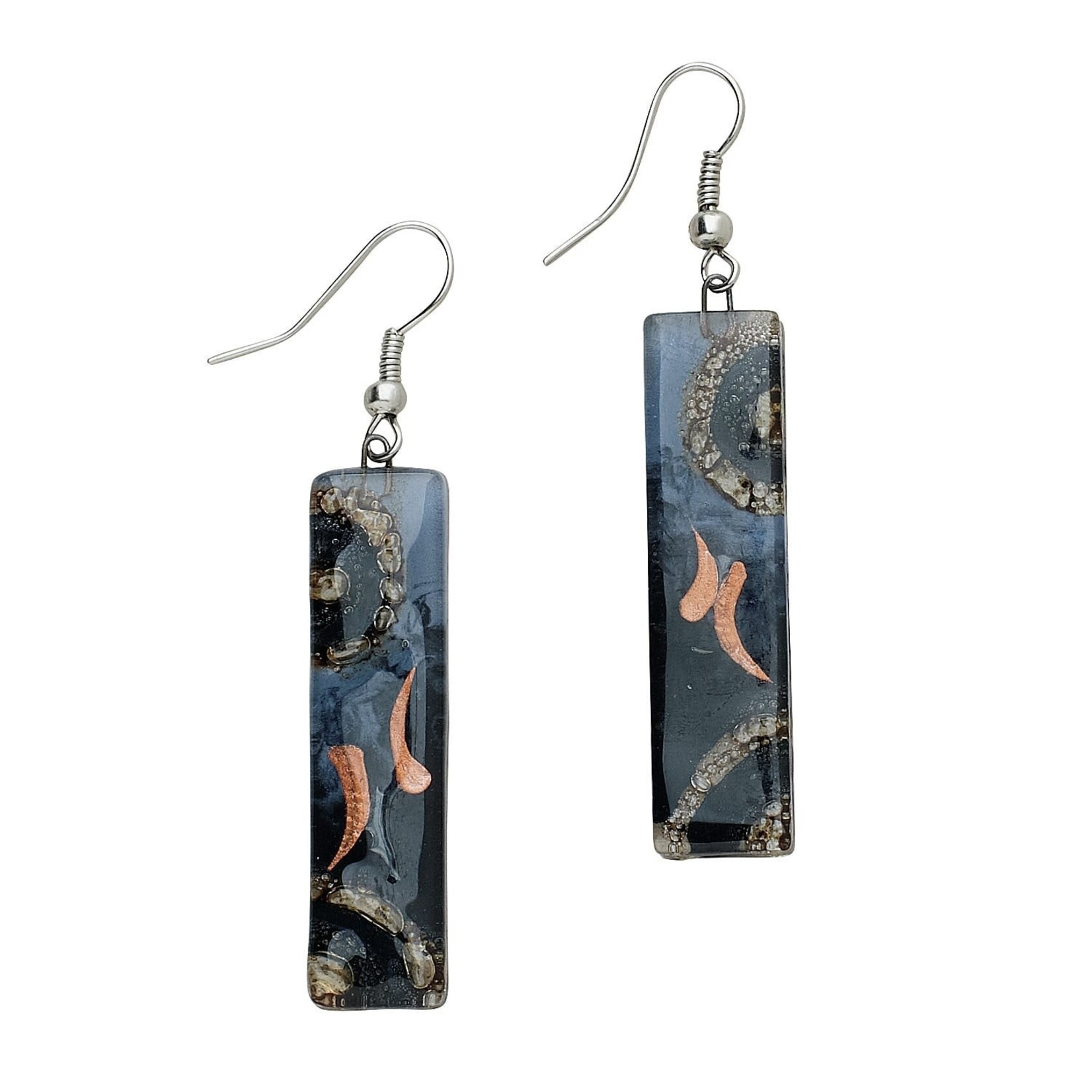 Chile Earrings Rect Glss 2.5L Asst Gry/Gld