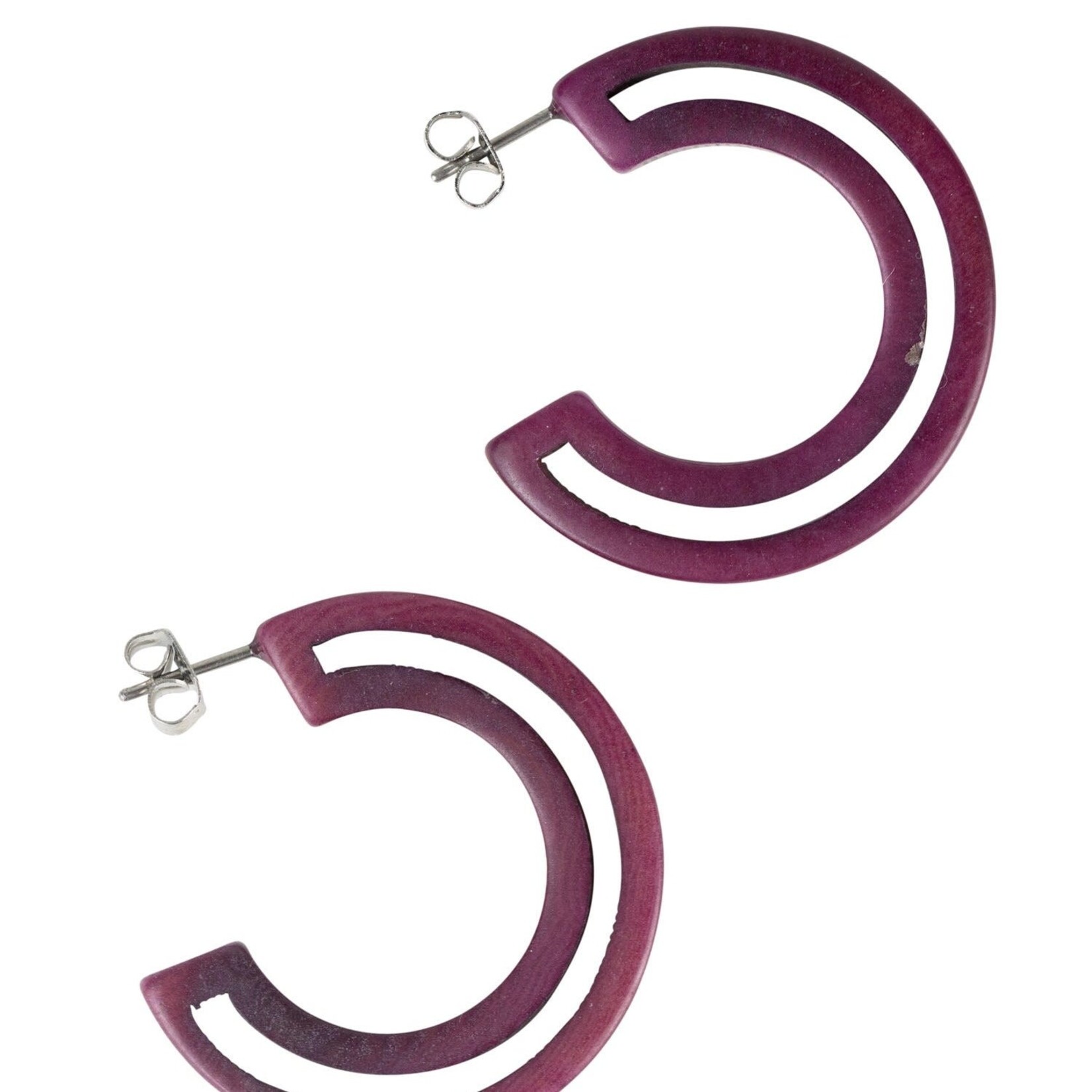 Ecuador Earrings post hollow hoop tagua 1.2D wine