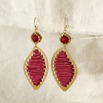 India Earrings Threaded Raffia/Brass 2.5L Red/Gold