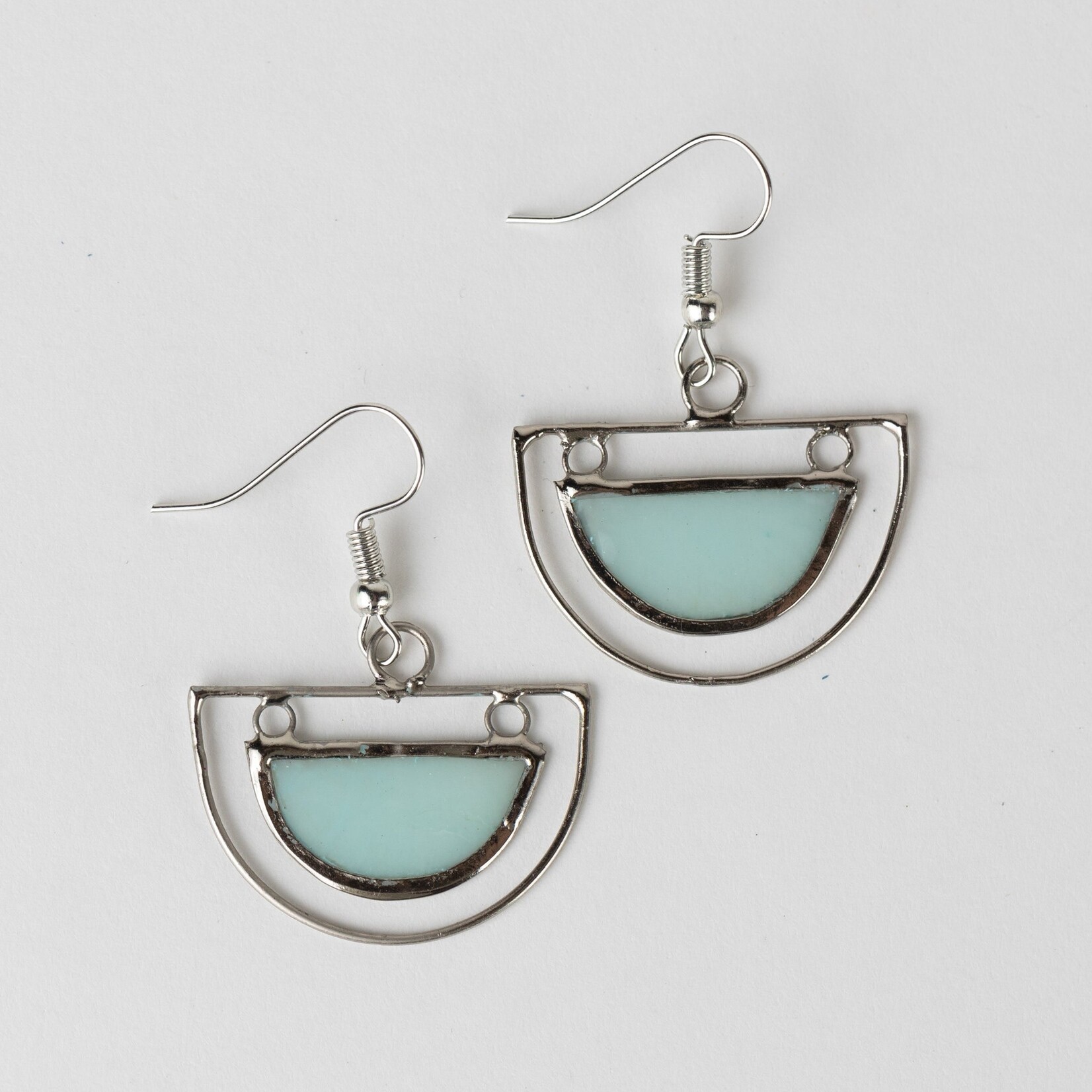 Philippines Earrings Semicircle Capiz/Mtl 1.5L Light Green