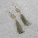 India Earrings Dangle Tassel Bone/Silk/Br 4.5L Br/Green