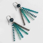 Ecuador Earrings Stiff Tassel Glass/Seeds 2.75L Grn/Teal