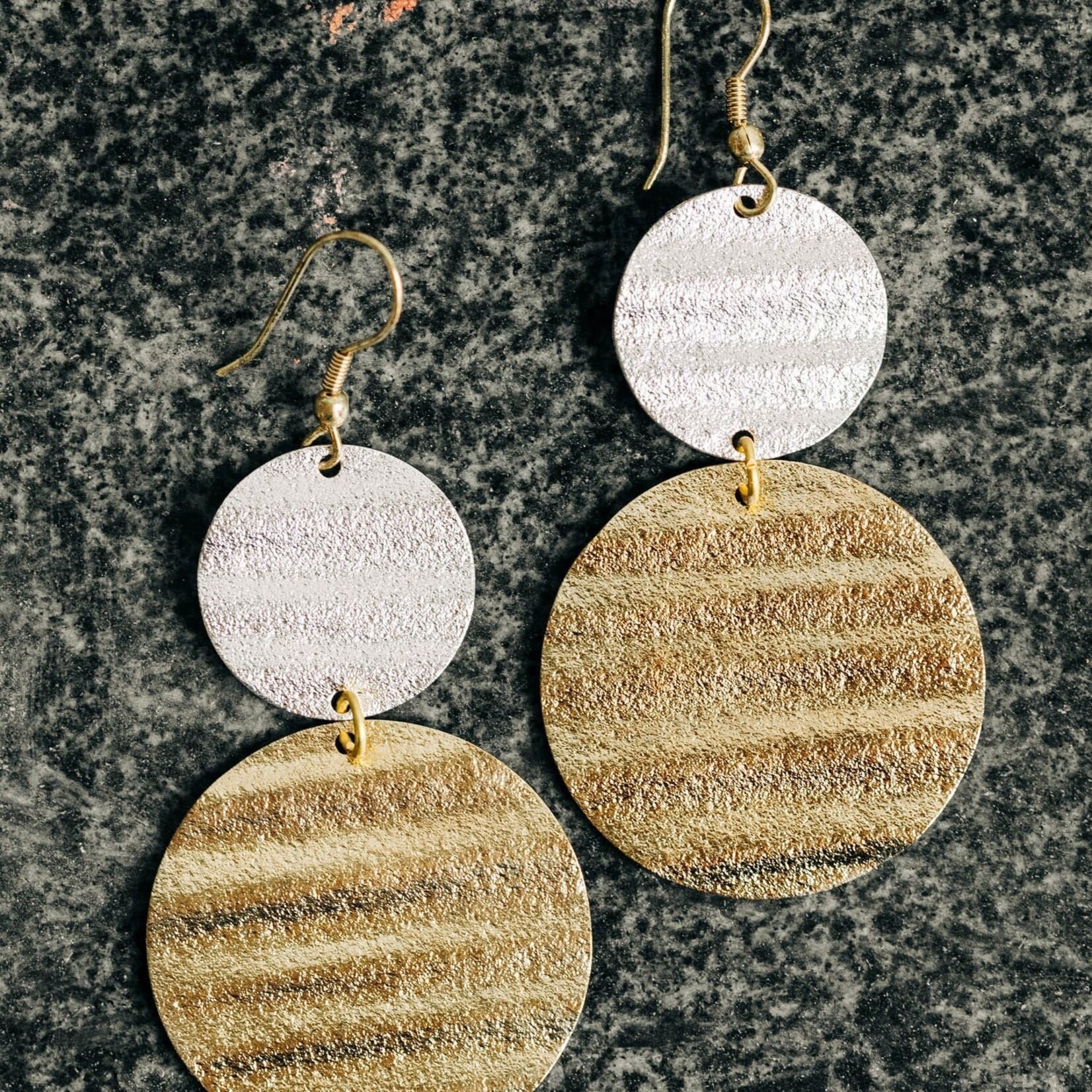 India Earrings Large/Small Wavy Discs Metal 3L