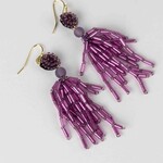 India Earrings Fringes Glass/Brass 2.75L Purple