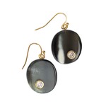 Vietnam Earrings Oval Horn W/Rhinestone 105L Blk/Gray/Gold