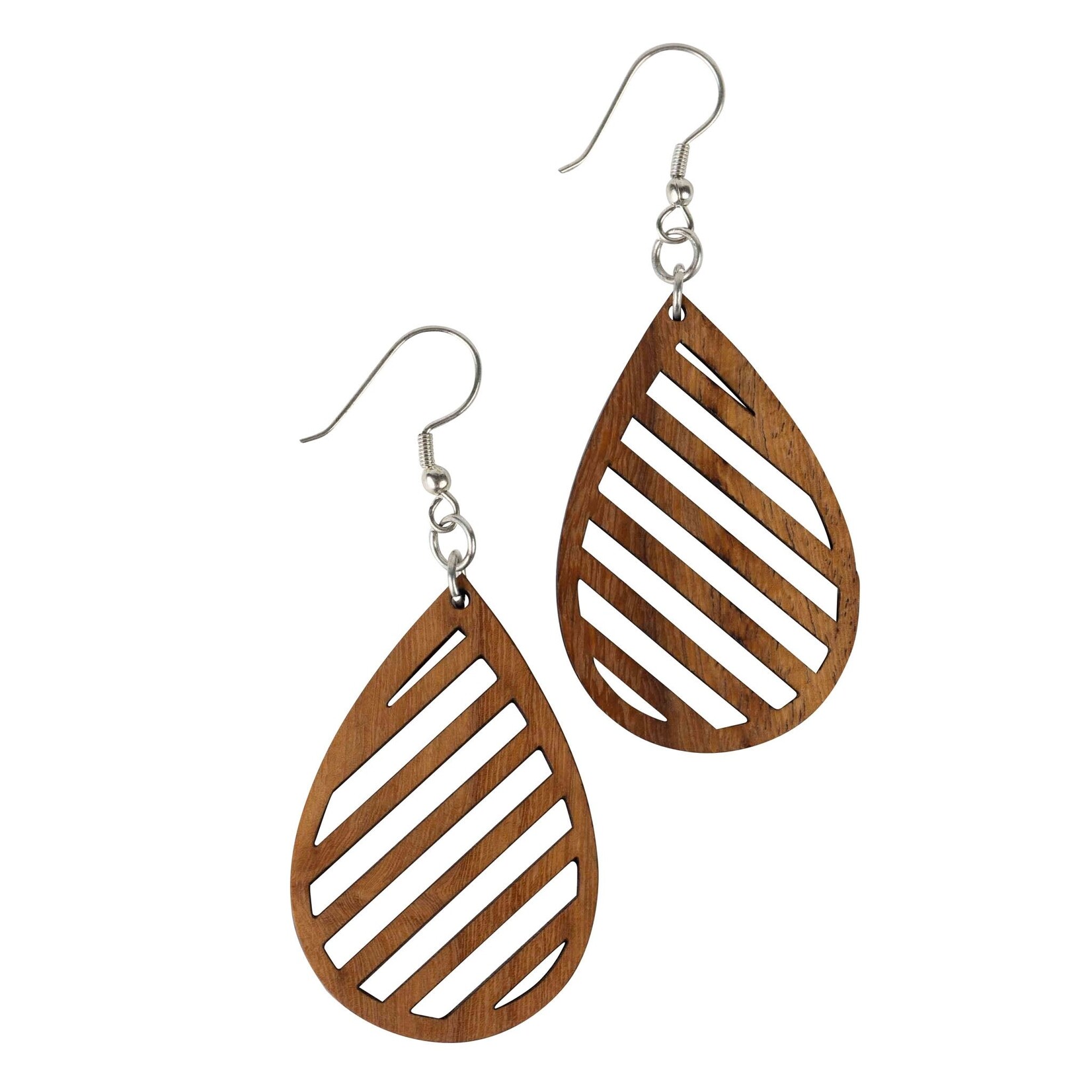 Philippines Earrings T-Drop Diagonal Cutouts Wd/Mtl 2.75L Brn