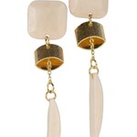 India Earrings Post Sq/Dangle Bone/Brass 3L Cream/Gold