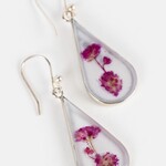 Peru Earrings Rain Drop Dried Flower/Resin 2L Prpl/Wht