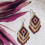 Guatemala Earrings Diamond Fringes Beads 3.25L Red
