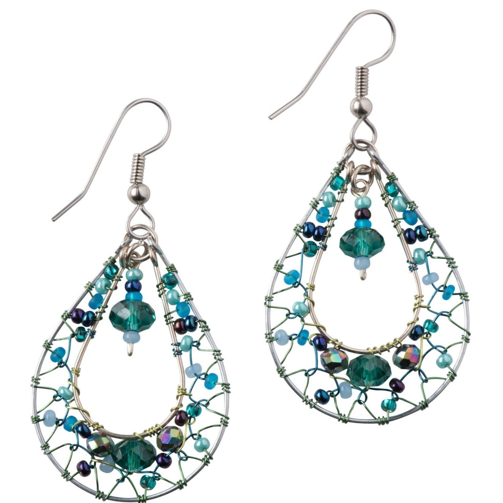 Guatemala Earrings T-Drop Bds/Wrp Wr/Glss 2.5L Tea