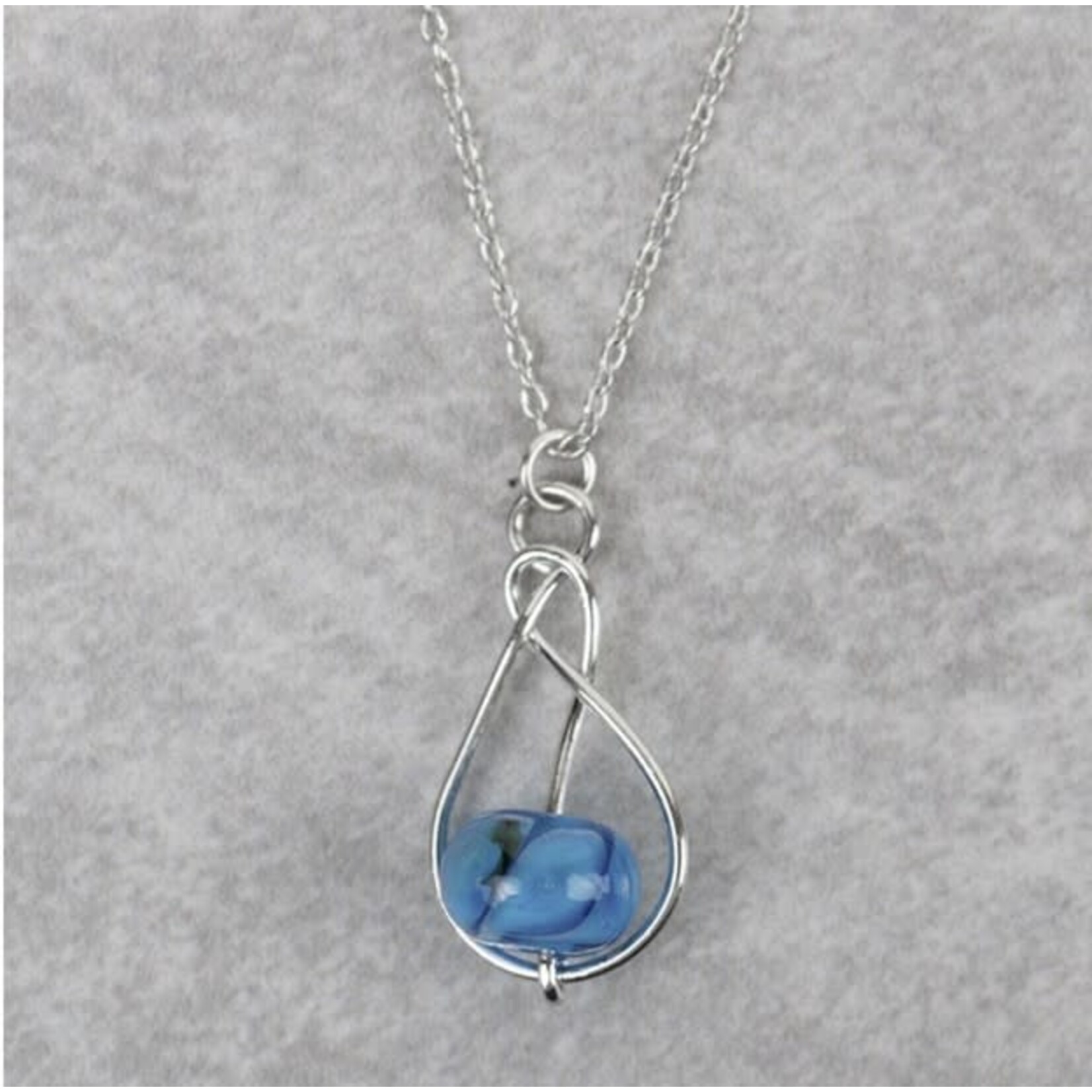 India Necklace Marble In Swirl Brss/Glss 19L Silv/Blue